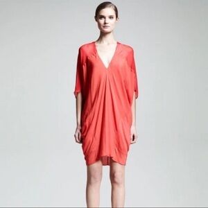EUC - Helmut Lang Oasis Draped Voile Chiffon Dress In Anemone (orange) S